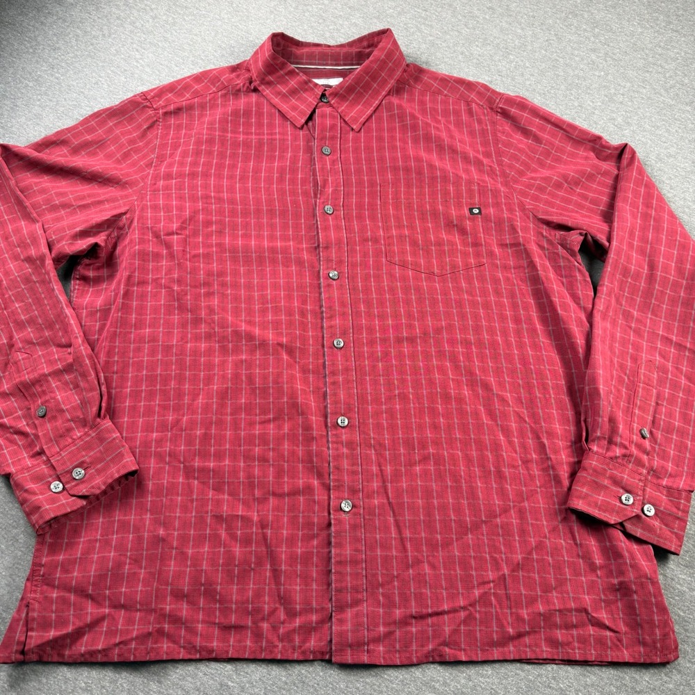 Marmot Mens XL Red Grid Long Sleeve Button Down Hiking Shirt Polynosic Rayon